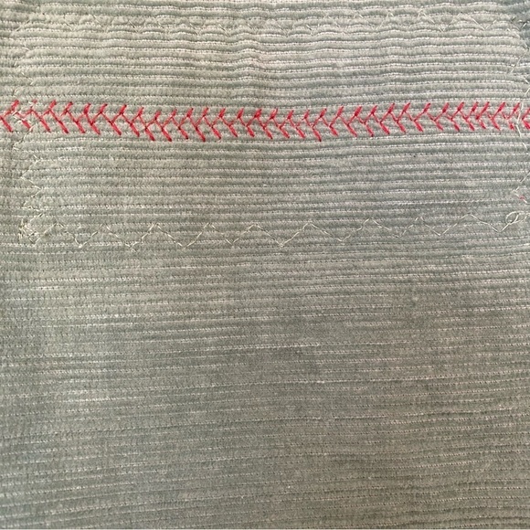 Vintage Handmade Sage Green & Poppy Red Corduroy Bag with Buttons - Picture 10 of 14